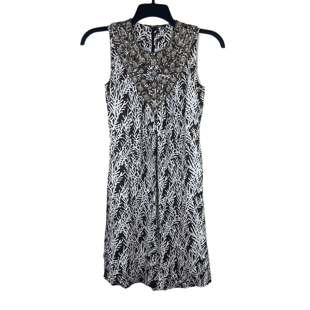 Tory Burch Silk‎ Coral Reef Print Beaded Shift Dress Women's 2 Coastal Resort